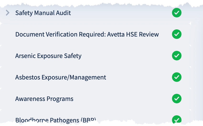 Screen capture of approved safety programs in the Avetta system.